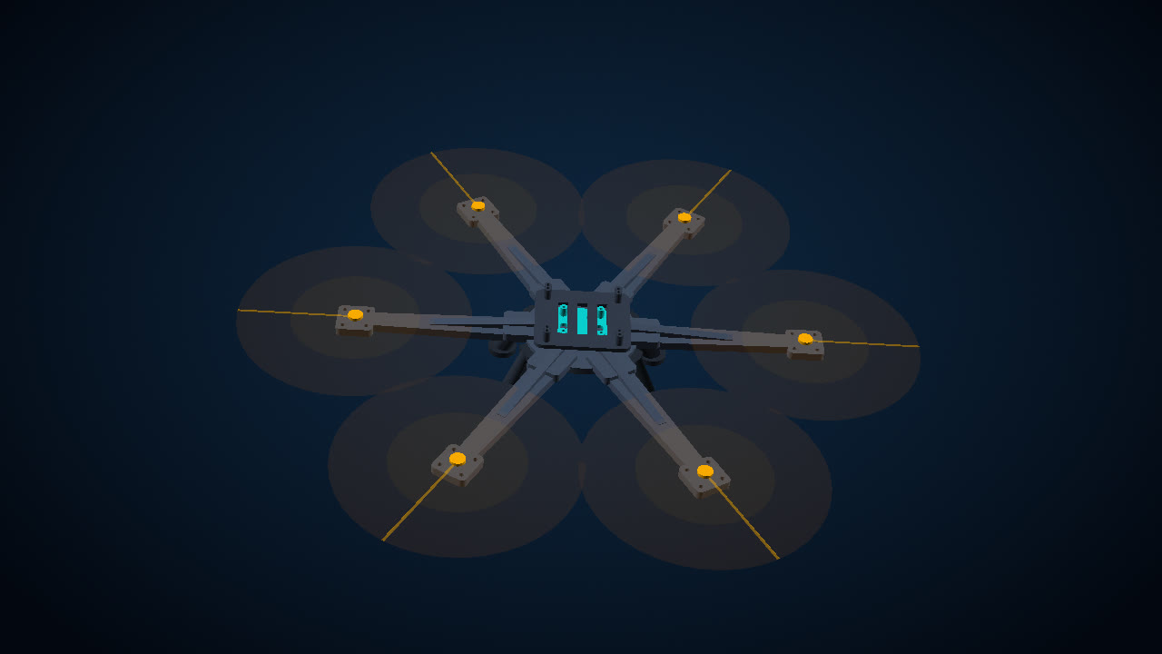 Rendered view of the Harrier hexacopter (CAD family v4) CAD model